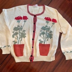 Dia North of Boston womens cardigan with geraniums, cotton xl